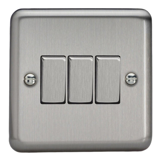 Varilight 3 Gang 1 or 2 Way 10A Rocker Light Switch Brushed Matt Chrome Dec Switch - XS3D