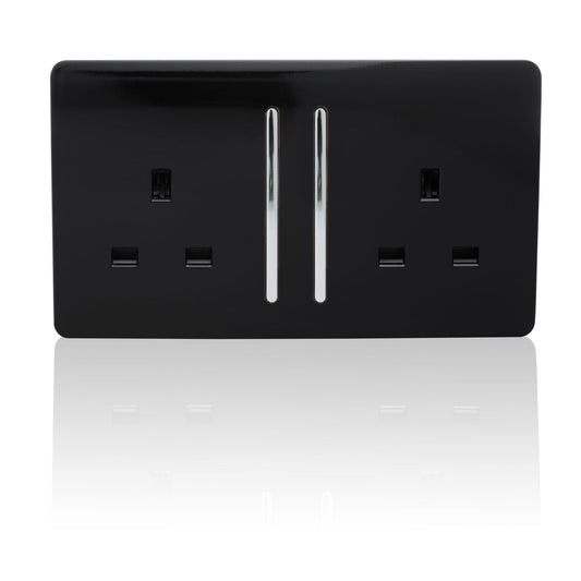 Trendi 2 Gang Artistic Modern 13 Amp Switched Plug Socket Black ART-SKT213LBK