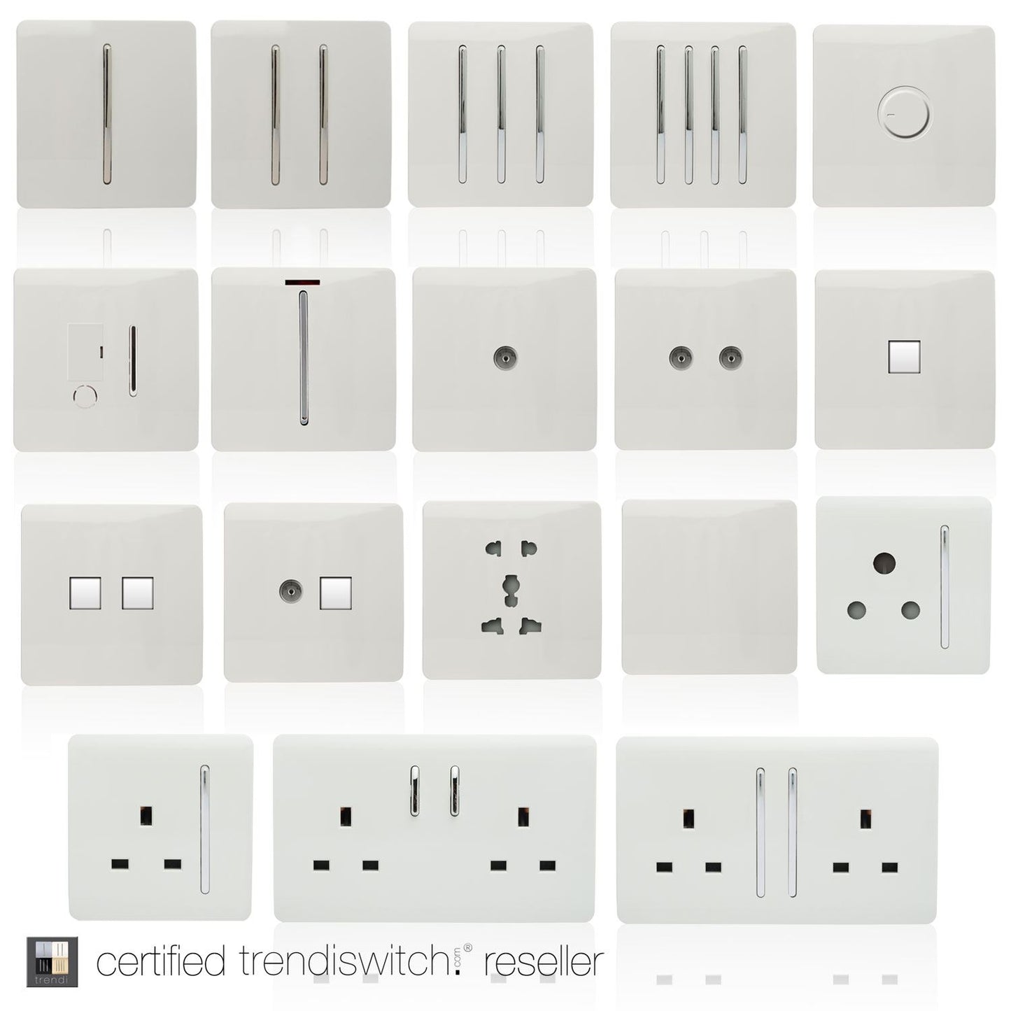 Trendi 1 Gang Artistic Modern 13 Amp Switched Plug Socket White ART-SKT13WH