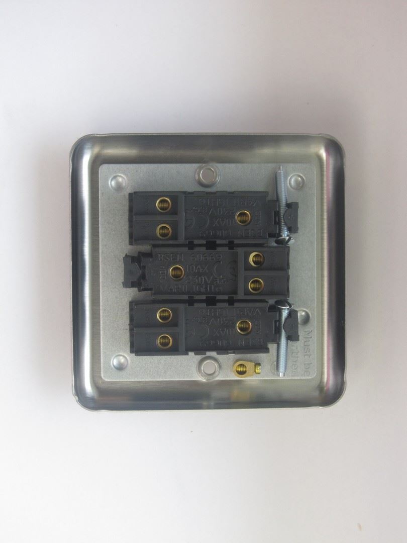 Varilight 3 Gang 10A 1 or 2 Way Dolly Toggle Light Switch Brushed Matt Chrome Finish XST3