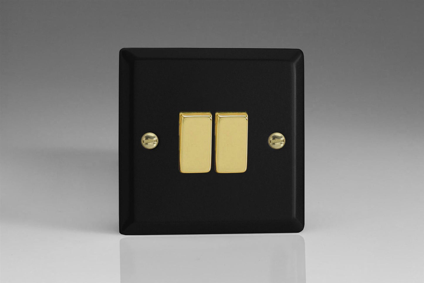 Varilight 2-Gang 10A 1- or 2-Way Rocker Switch in Vogue Matt Black w/ Polished Brass