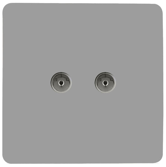 Trendi Artistic Modern Glossy Tactile 2 Gang TV Socket Light Grey