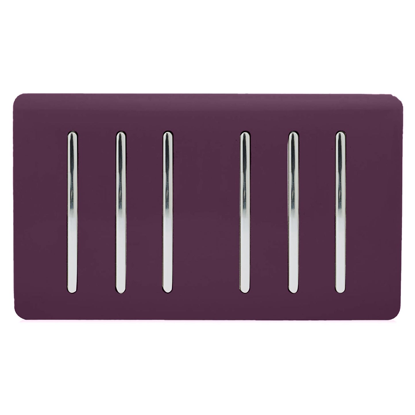 Trendi 6 Gang 2 way 240V Screwless Raised Front Twin Plate Plastic Artistic Modern Glossy 10 Amp Chrome Rocker Quad Electrical Wall Light Switch in Plum Purple - ART-SS66PL