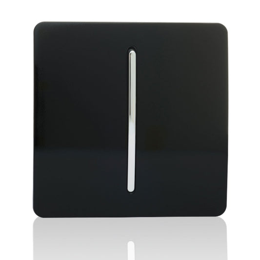 Trendi 1 Gang 3 Way Intermediate 240V Screwless Raised Front Plate Plastic Artistic Modern Glossy 10 Amp Chrome Rocker Single Electrical Wall Light Switch in Piano Black - ART-SS9BK