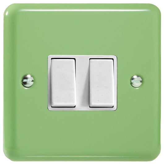 Varilight Pastel 2 Gang 10A 1 or 2 way Rocker Light Switch Beyrl Green XY2W.BG