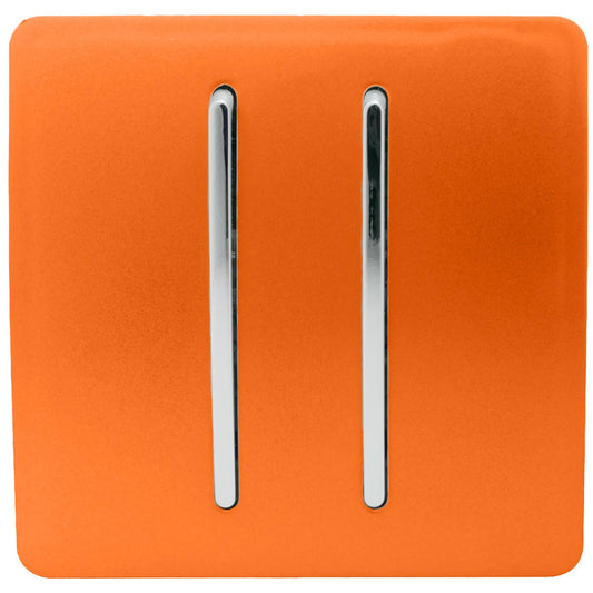 Trendi 2 Gang (2 Way & 3 way Intermediate) 240V Screwless Raised Front Plate Plastic Artistic Modern Glossy 10 Amp Chrome Rocker Double Electrical Wall Light Switch Sunset Orange- ART-SS29OR