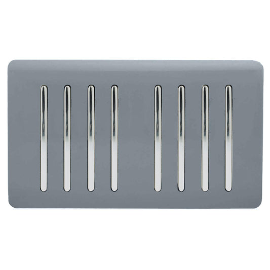 Trendi 8 Gang 2 way 240V Screwless Raised Front Twin Plate Plastic Artistic Modern Glossy 10 Amp Chrome Rocker Quad Electrical Wall Light Switch in Warm Grey - ART-SS88WG