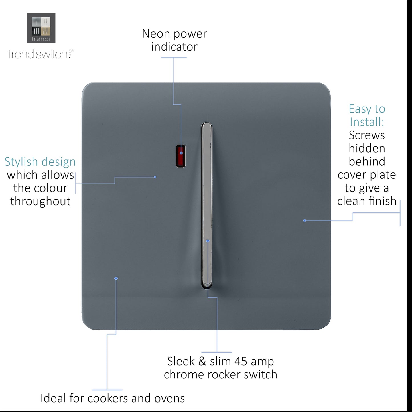 Trendi Artistic Modern Glossy 45 A Tactile Light Switch & Neon Insert Warm Grey