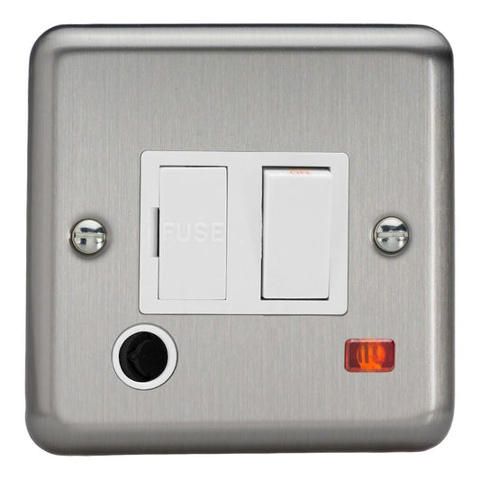 Varilight 13A Switched Fused Spur + Neon + Flex Outlet Matt Chrome White Insert XS6FONW