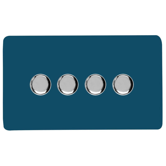 Trendi 4 Gang 2 Way 240V 100w LED Dimmer Screwless Raised Front Plate Plastic Artistic Modern Glossy 10 Amp Chrome Single Electrical Wall Light Switch in Midnight Blue - ART-4LDMMD