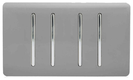 Trendi 4 Gang (2 Way & 1x Intermediate) Glossy 10 Amp Rocker Light Switch Light Grey
