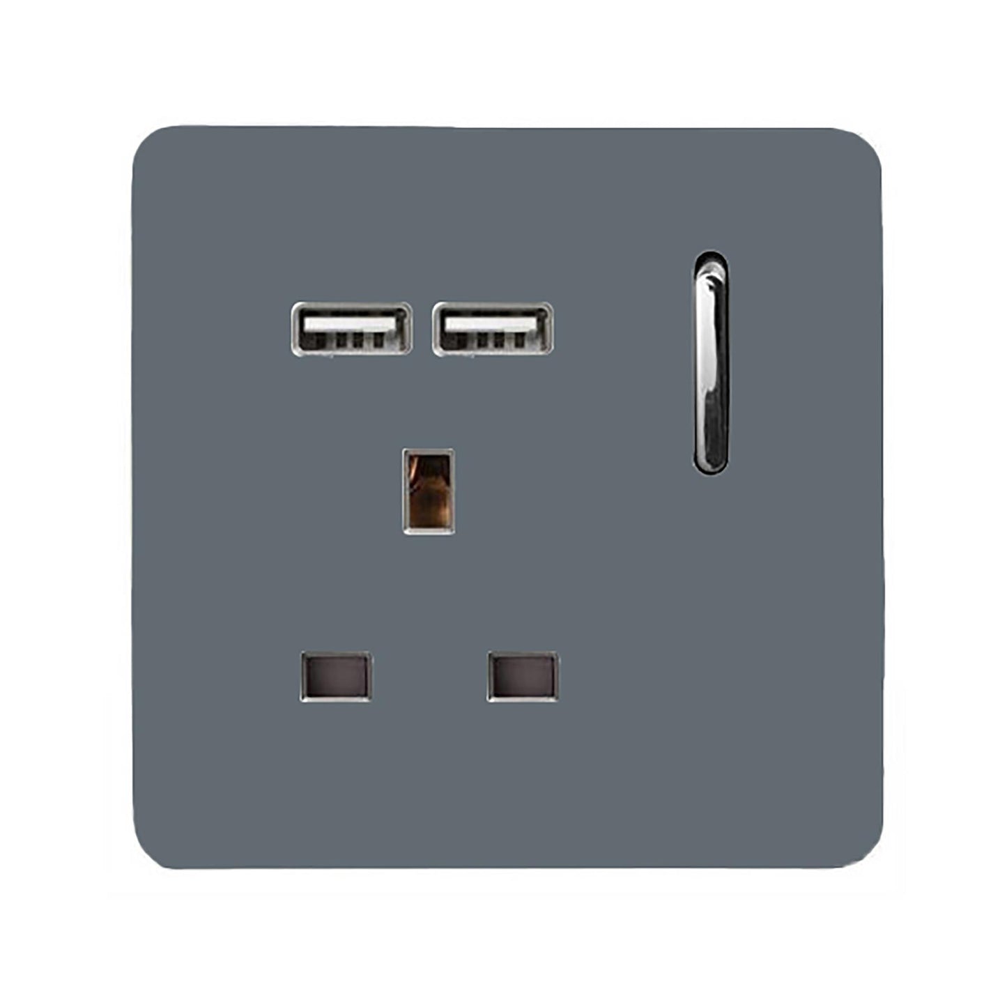 Trendi 1 Gang Single Switched Screwless Artistic Modern Glossy 13 Amp 2x Type A 2.1A USB Charging Port 13A Wall Outlet Plug Socket in Warm Grey - ART-SKT13USBWG