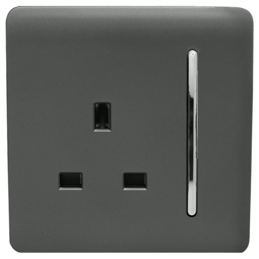 Trendi 1 Gang Artistic Modern Glossy 13 Amp Switched Tactile Plug Socket Charcoal