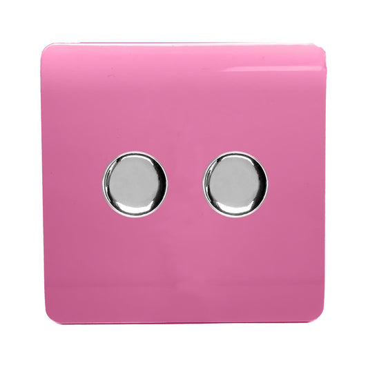 Trendi Artistic Modern Glossy Tactile 2 Gang 2 Way 150w  LED Dimmer switch Pink