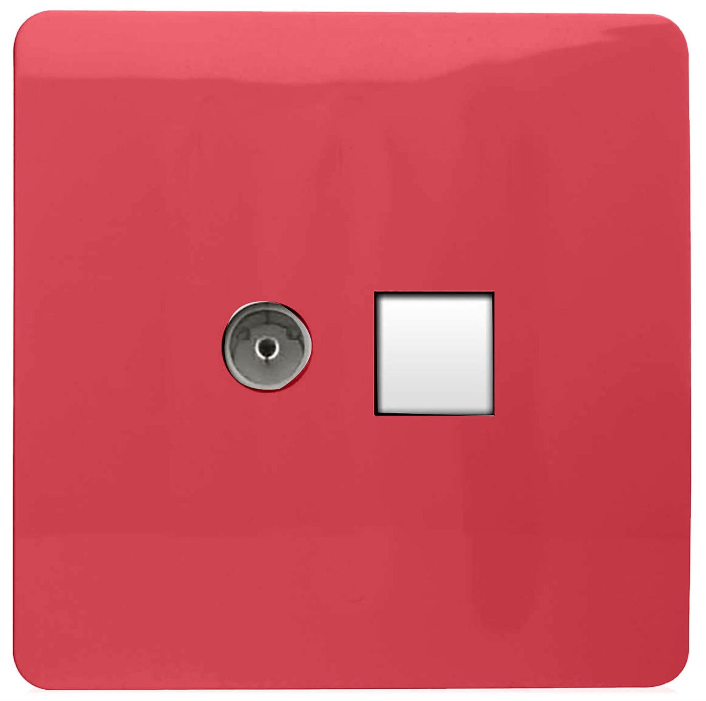 Trendi Modern Glossy Tactile TV Co-axial Socket+RJ45 Cat 5e&Cat 6 PC Ethernet Socket Strawberry