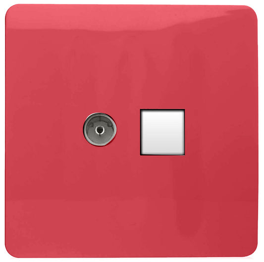 Trendi Modern Glossy Tactile TV Co-axial Socket+RJ45 Cat 5e&Cat 6 PC Ethernet Socket Strawberry