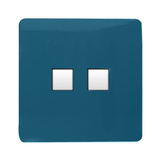 Trendi 2 Gang RJ45 Cat 6 PC Ethernet & Modern Designer Telephone Slave Sockets in Midnight Blue