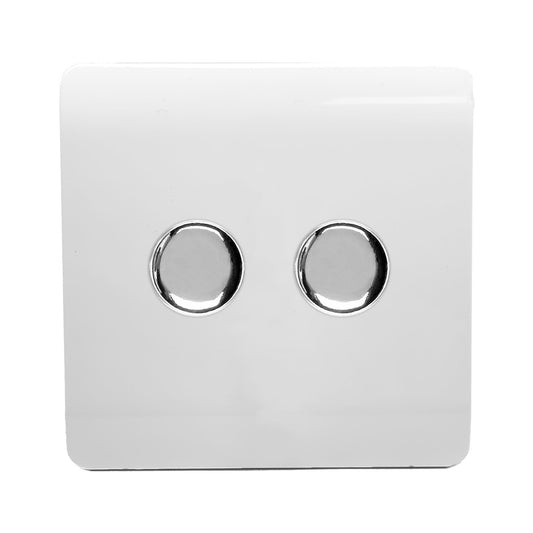 Trendi Artistic Modern Glossy Tactile 2 Gang 2 Way 150w LED Dimmer switch Ice White