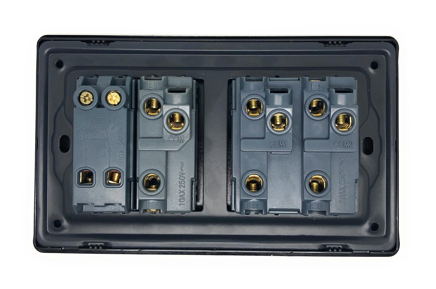 Trendi 4 Gang (2 Way & 1x Intermediate) Glossy 10 Amp Rocker Light Switch Silver