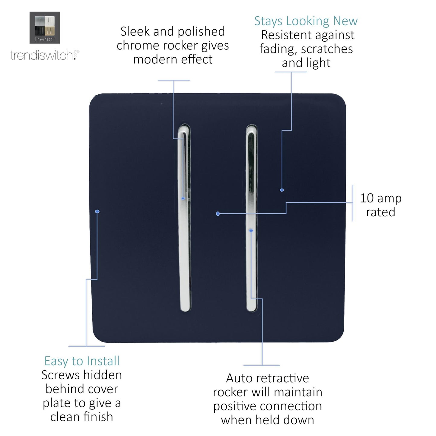 Trendi Artistic Modern Glossy Tactile Auto Retractive 2 Door Bell Switch Navy