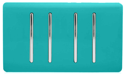 Trendi 4 Gang (2 Way & 1x Intermediate) Glossy 10 Amp Rocker Light Switch Bright Teal