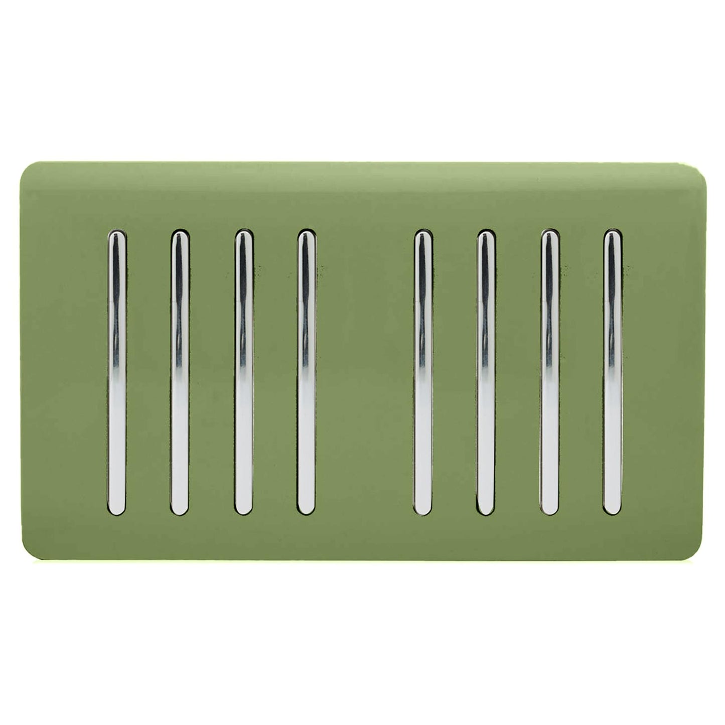 Trendi 8 Gang 2 way 240V Screwless Raised Front Twin Plate Plastic Artistic Modern Glossy 10 Amp Chrome Rocker Quad Electrical Wall Light Switch in Moss Green- ART-SS88MG