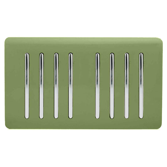 Trendi 8 Gang 2 way 240V Screwless Raised Front Twin Plate Plastic Artistic Modern Glossy 10 Amp Chrome Rocker Quad Electrical Wall Light Switch in Moss Green- ART-SS88MG