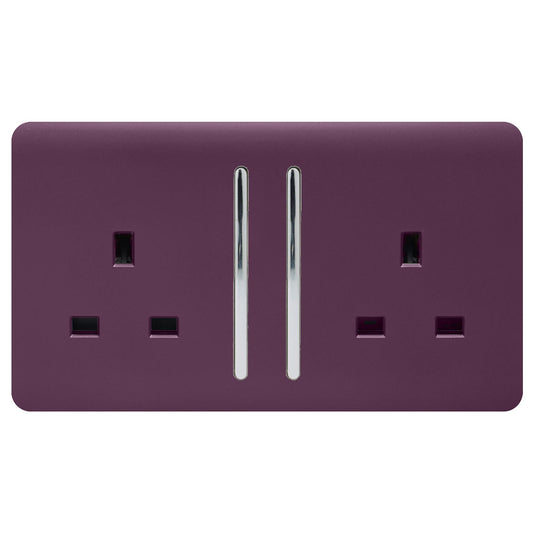 Trendi 2 Gang Artistic Modern Glossy 13 Amp Switched Tactile Plug Socket Plum