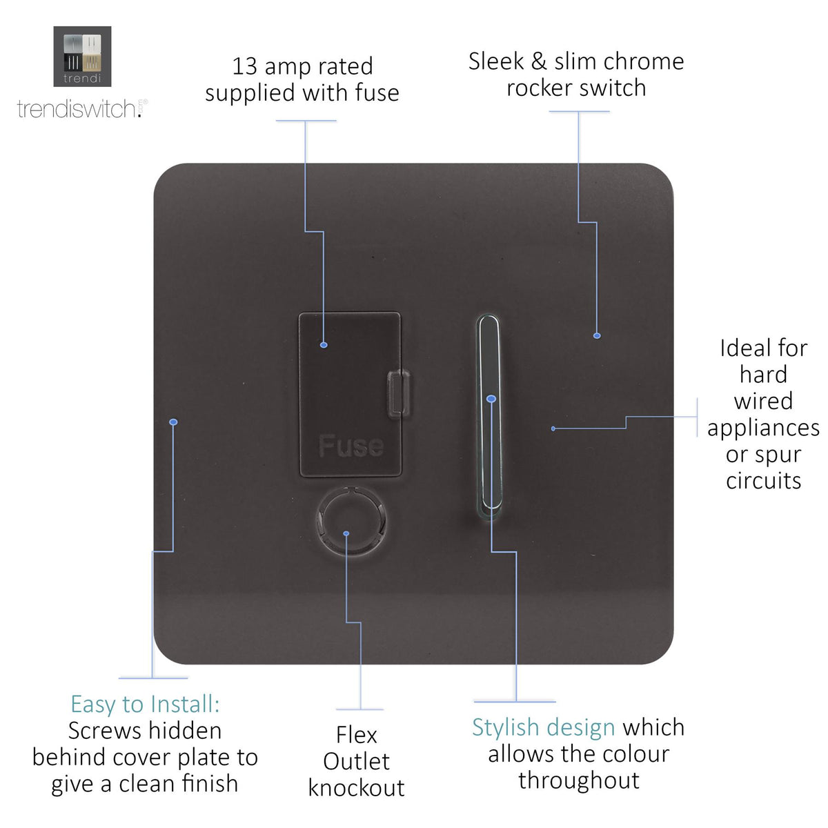 Trendi Trendi Switch Screwless Artistic Modern Glossy Tactile 230V Switched 1 ...