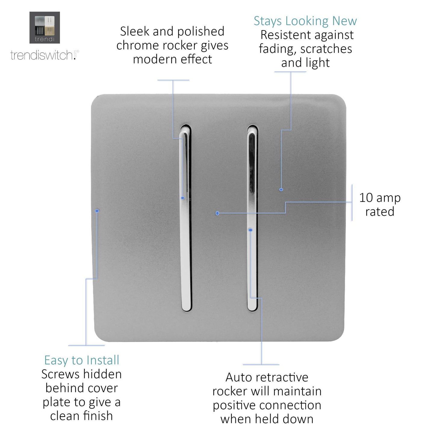 Trendi Artistic Modern Glossy Tactile Auto Retractive 2 Door Bell Switch Light Grey