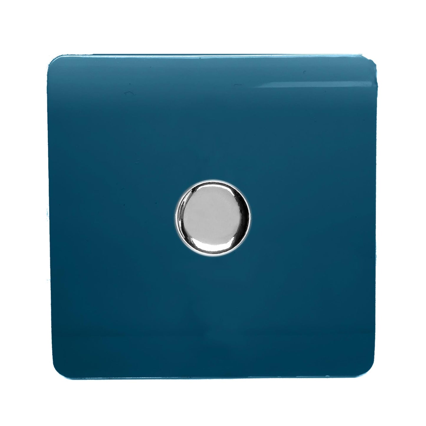 Trendi 1 Gang 2 Way 240V 150w LED Dimmer Screwless Raised Front Plate Plastic Artistic Modern Glossy 10 Amp Chrome Single Electrical Wall Light Switch in Ocean Blue - ART-LDMOB