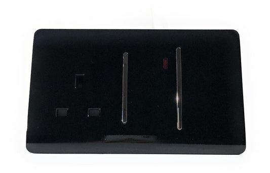 Trendi Switch Screwless Artistic Modern Decorative Glossy 45 A Cooker Switch Control Unit & Single Plug Socket Inc Neon Indicator for Indoor Use in Piano Black