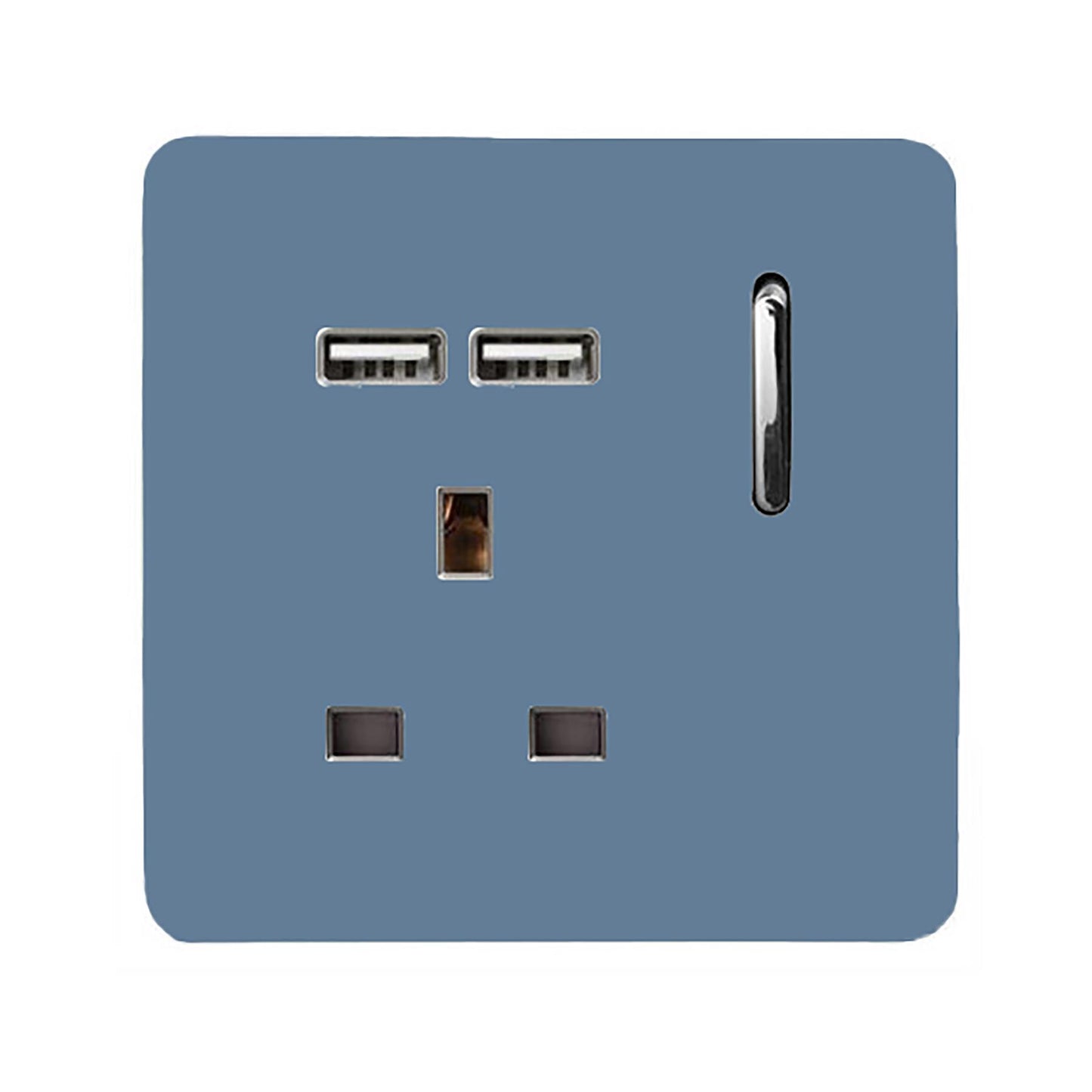 Trendi 1 Gang Single Switched Screwless Artistic Modern Glossy 13 Amp 2x Type A 2.1A USB Charging Port 13A Wall Outlet Plug Socket in Sky Blue - ART-SKT13USBSK