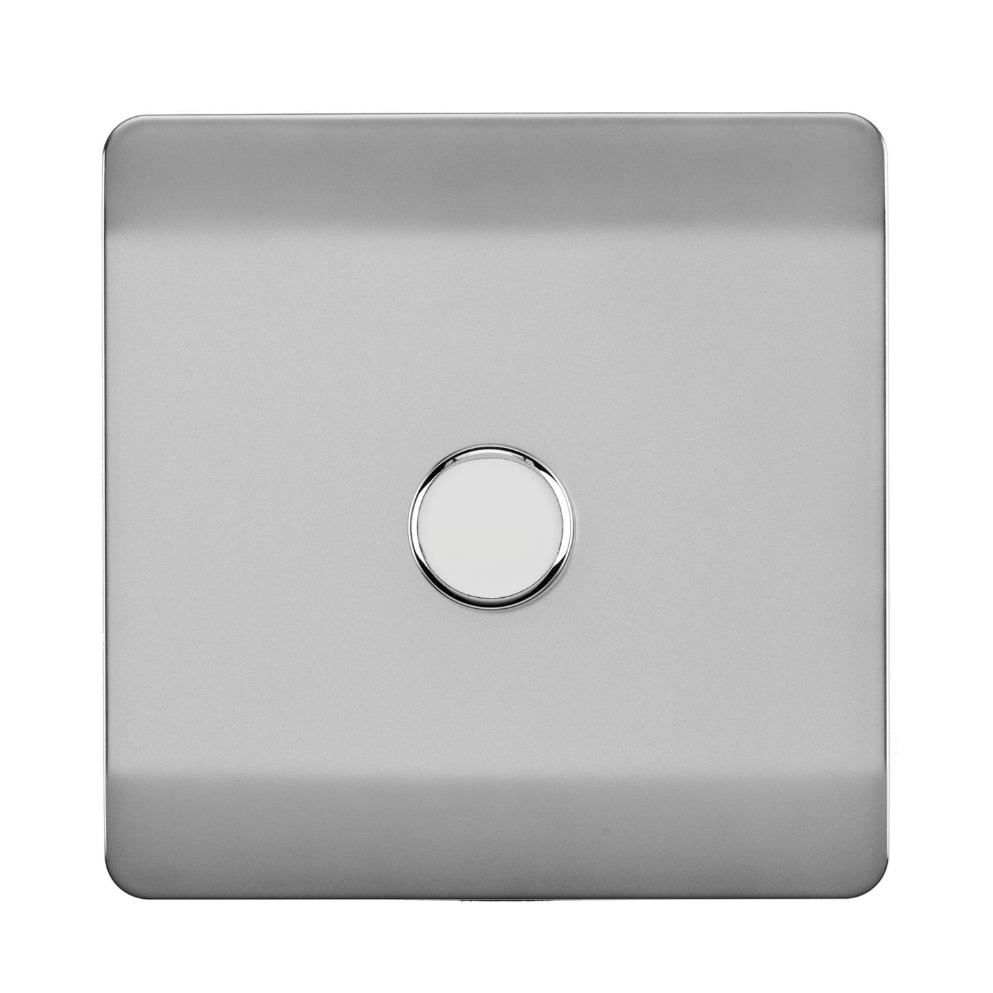 Trendi 1 Gang 2 Way 240V 150w LED Dimmer Screwless Raised Front Plate Plastic Artistic Modern Glossy 10 Amp Chrome Single Electrical Wall Light Switch in Platinum Silver - ART-LDMSI