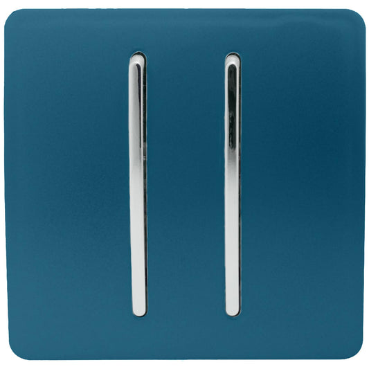 Trendi 2 Gang (2 Way & 3 way Intermediate) 240V Screwless Raised Front Plate Plastic Artistic Modern Glossy 10 Amp Chrome Rocker Double Electrical Wall Light Switch Midnight Blue - ART-SS29MD