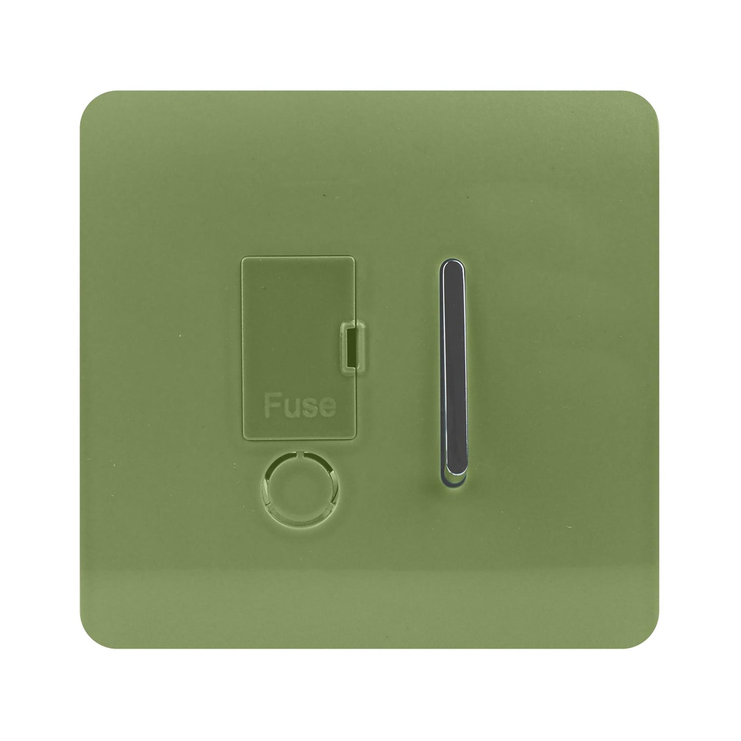 Trendi Switch Screwless Artistic Modern Glossy Tactile 230V Switched 13 A Single Fused Spur Connection Unit with Flex Outlet Chrome Rocker in Moss Green