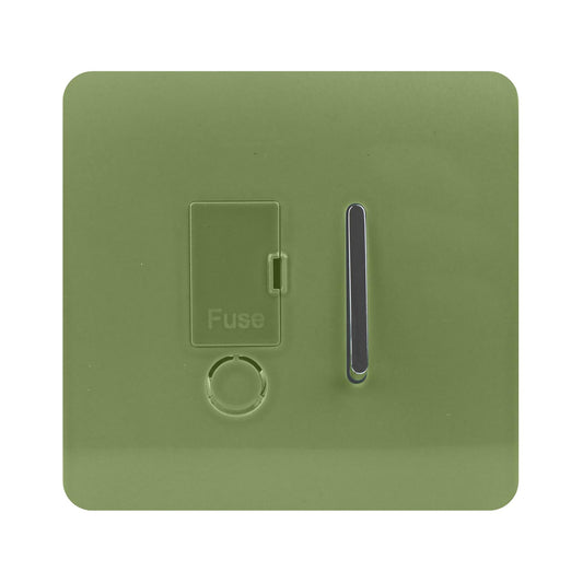 Trendi Switch Screwless Artistic Modern Glossy Tactile 230V Switched 13 A Single Fused Spur Connection Unit with Flex Outlet Chrome Rocker in Moss Green