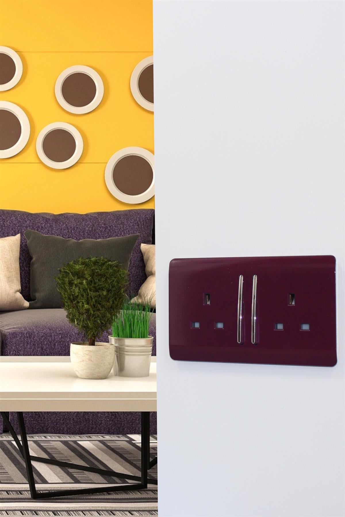 Trendi 2 Gang Artistic Modern Glossy 13 Amp Switched Tactile Plug Socket Plum