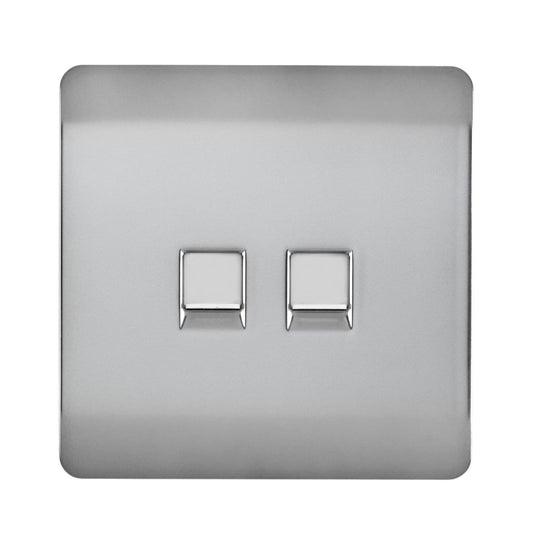 Trendi Switch 2 Gang RJ45 Cat 6 Modern Designer PC Ethernet Socket in Brushed Steel