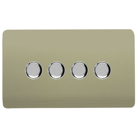 Trendi 4 Gang 2 Way 240V 100w LED Dimmer Screwless Raised Front Plate Plastic Artistic Modern Glossy 10 Amp Chrome Single Electrical Wall Light Switch in Champagne Gold - ART-4LDMGO