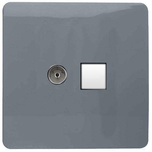 Trendi Modern Glossy Tactile TV Co-axial Socket+RJ45 Cat 5e&Cat 6 PC Ethernet Socket Warm Grey
