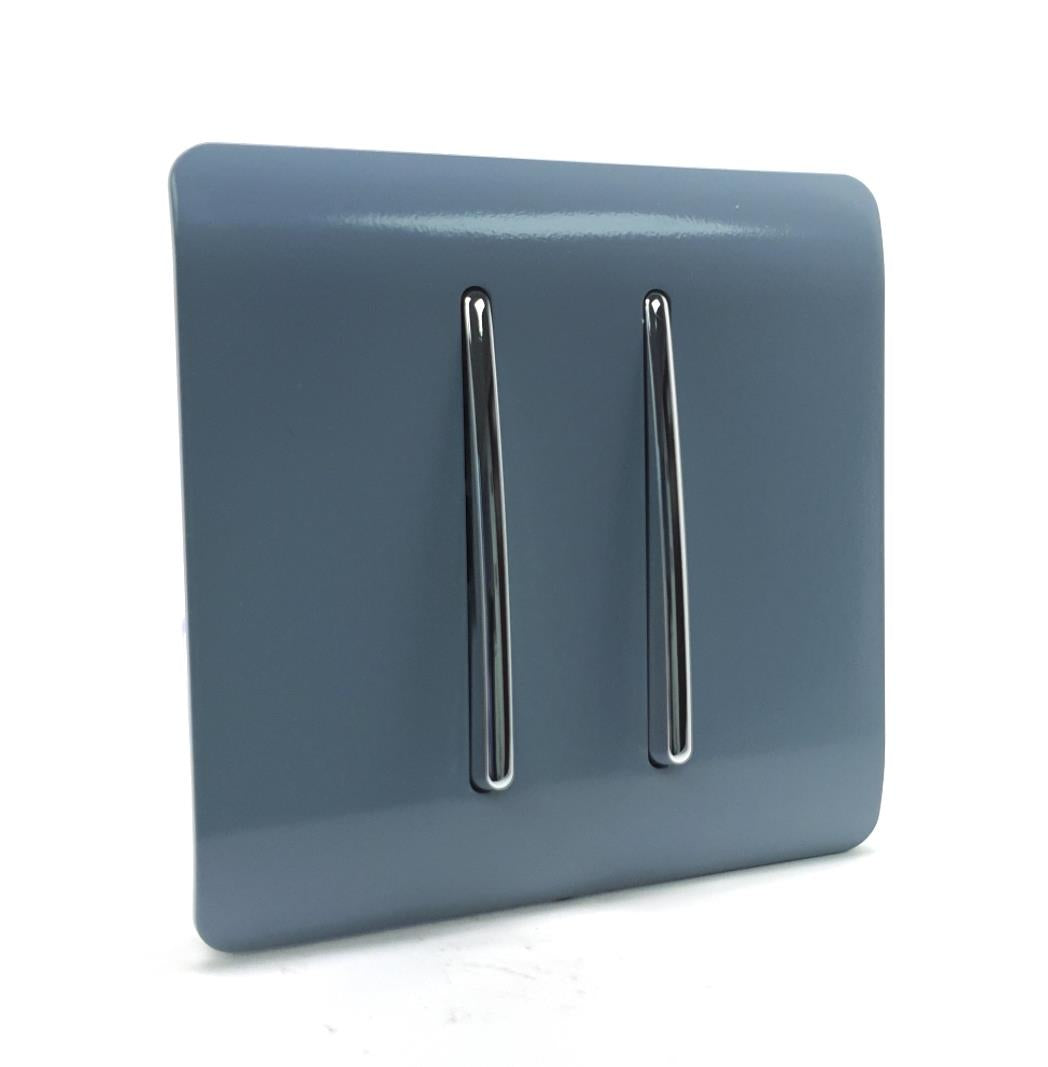 Trendi 2 Gang 3 Way Intermediate Artistic Modern Glossy 10 Amp Rocker Light Switch Cool Grey