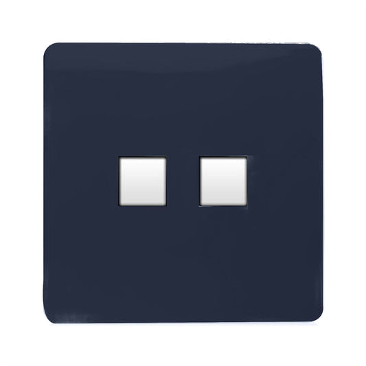 Trendi Switch 2 Gang RJ45 Cat 6 PC Ethernet & Modern Designer Telephone Slave Sockets in Navy