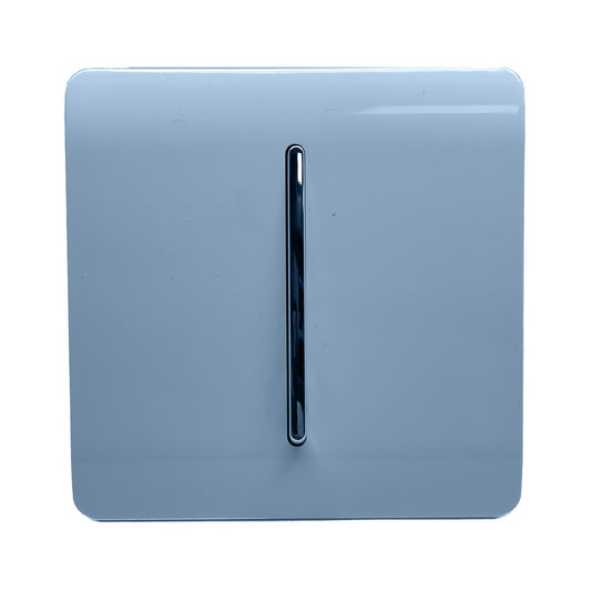 Trendi 1 Gang 3 Way Intermediate 240V Screwless Raised Front Plate Plastic Artistic Modern Glossy 10 Amp Chrome Rocker Single Electrical Wall Light Switch in Sky Blue - ART-SS9SK
