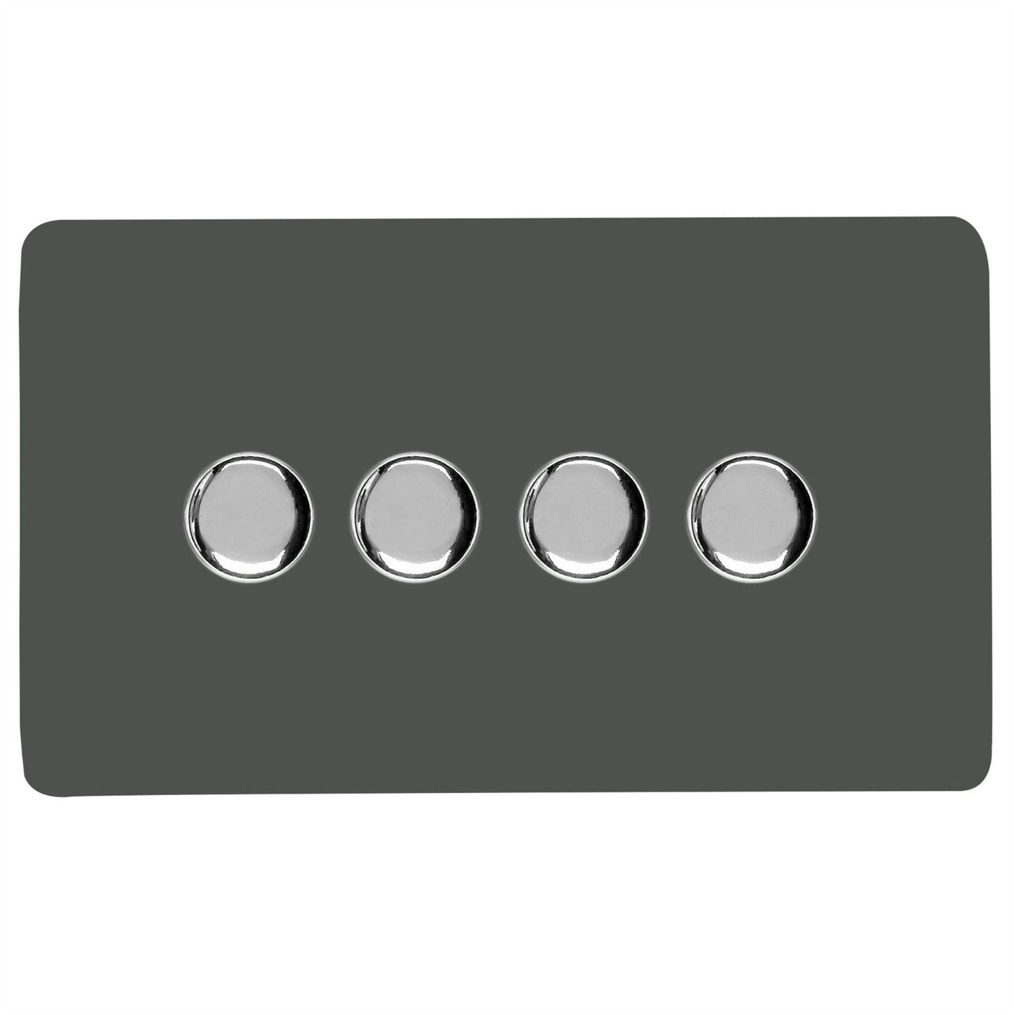 Trendi 4 Gang 2 Way 240V 100w LED Dimmer Screwless Raised Front Plate Plastic Artistic Modern Glossy 10 Amp Chrome Single Electrical Wall Light Switch in Charcoal - ART-4LDMCH
