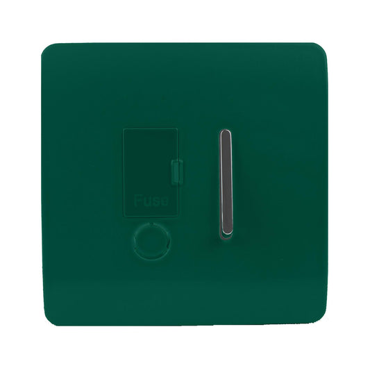 Trendi Switch Screwless Artistic Modern Glossy Tactile 230V Switched 13 A Single Fused Spur Connection Unit with Flex Outlet Chrome Rocker in Dark Forest Green