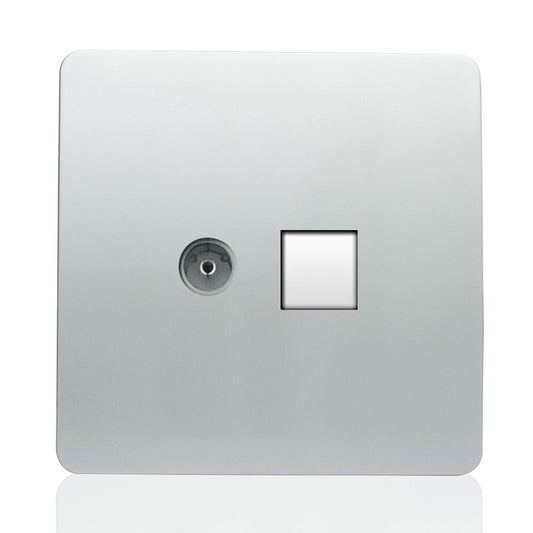 Trendi Modern TV Co-axial Socket + Telephone Socket Silver ART-TLP+TVSI