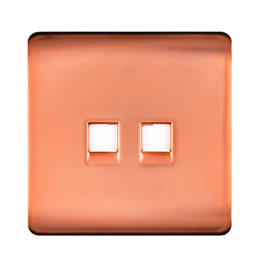 Trendi Switch 2 Gang RJ45 Cat 6 PC Ethernet & Modern Designer Telephone Slave Sockets in Copper
