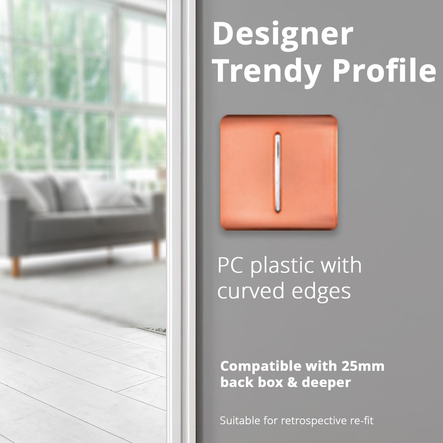 Trendi 1 Gang 2 Way 10 Amp Rocker Chrome Light Switch Glossy Copper
