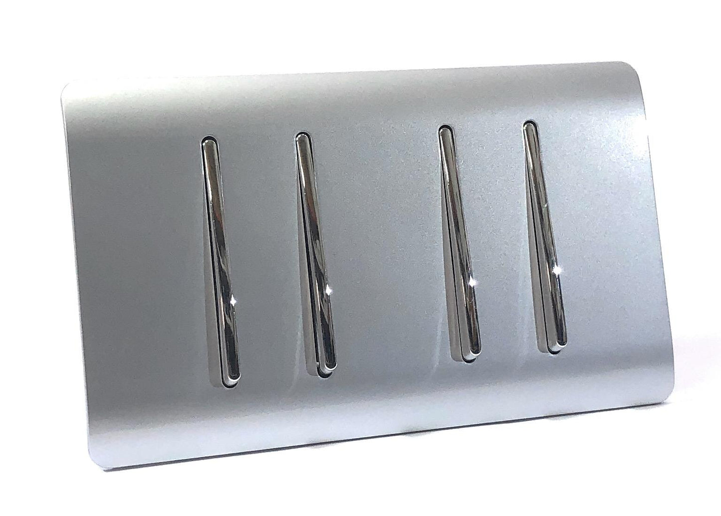 Trendi 4 Gang (2 Way & 1x Intermediate) Glossy 10 Amp Rocker Light Switch Silver